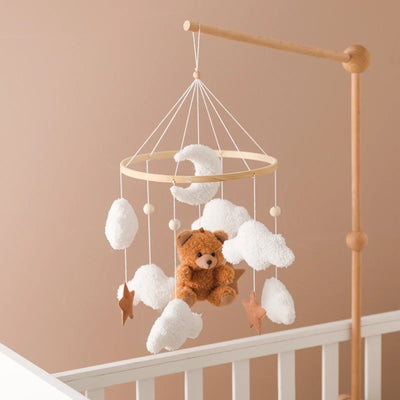Wooden Crib Mobile Baby Bed Bell Rattle Toy Soft Felt Cartoon Bear Mobile Hanging Newborn Music Box Bed Bell Hanging Bracket Toy by Smarsty