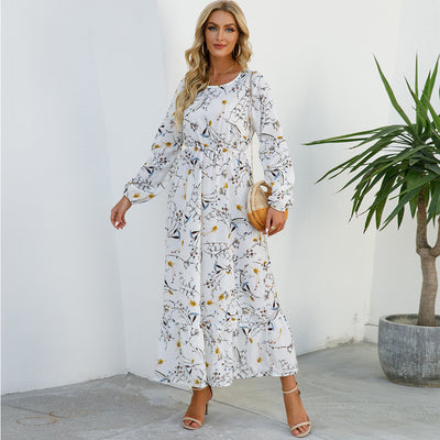 2023 Sping Summer Bohemian Women Maxi Dress Casual Long Sleeve High Waist Beach Woman Chiffon Dresses Floral Vestidoes Mujer New - Smarsty