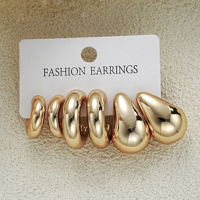 Chunky Gold Plated Hoop Earrings Set for Women - Smarsty