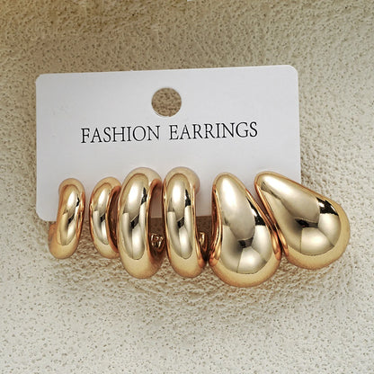 Chunky Gold Plated Hoop Earrings Set for Women - Smarsty