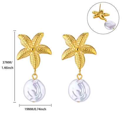 Vintage Starfish Stainless Steel Stud Earrings Lightweight - Smarsty