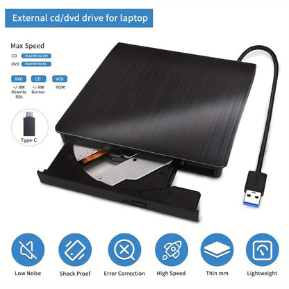 3.0 USB External DVD Drive - Portable CD/DVD +/-RW Burner Reader for Laptop, Windows, Linux - Perfect Plug and Play
