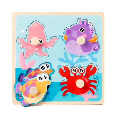 Baby Toys Montessori Wooden Puzzles Children Toys Hand Grab Board Animals Cognition Educational Learning Toys For Kids 1-3 Years by Smarsty