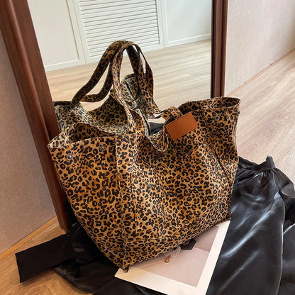 Leopard Pattern Tote Bag Vintage Canvas With Large Capacity - Smarsty