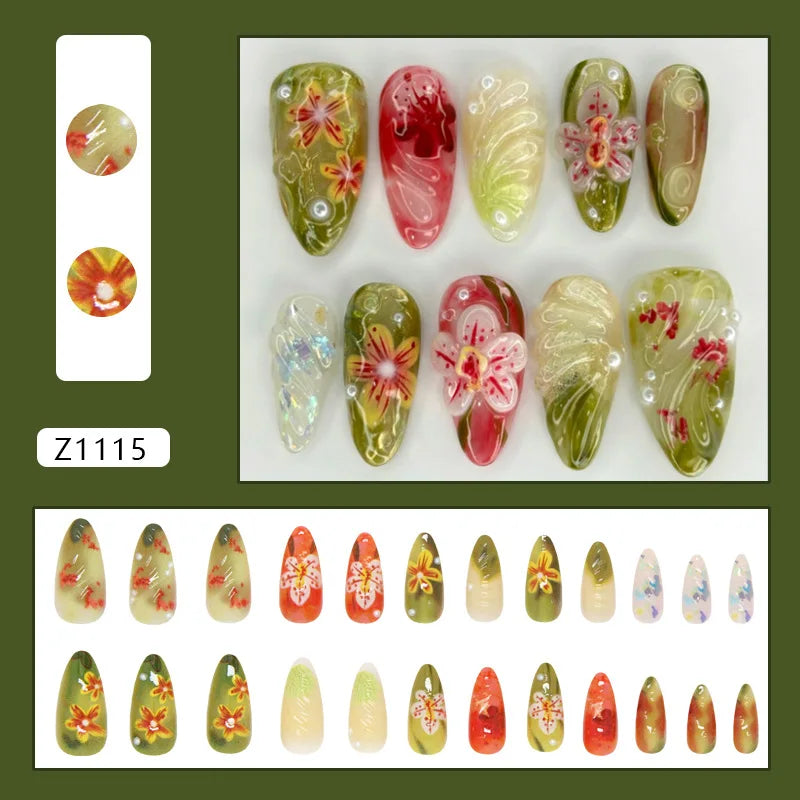 24pcs Flower Design Fake Nail Tips Full Cover - Smarsty