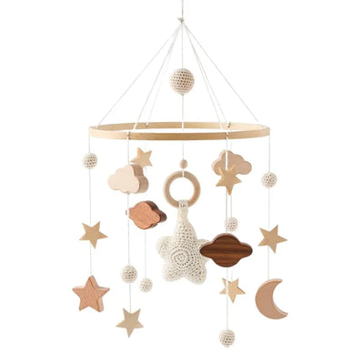 Baby Crib Mobile Bed Bell Rattle Toys Wooden Crochet Stars Pendant Bed Bell Toys Newborn Comfort Crib Bracket Hanging Toys Gifts by Smarsty