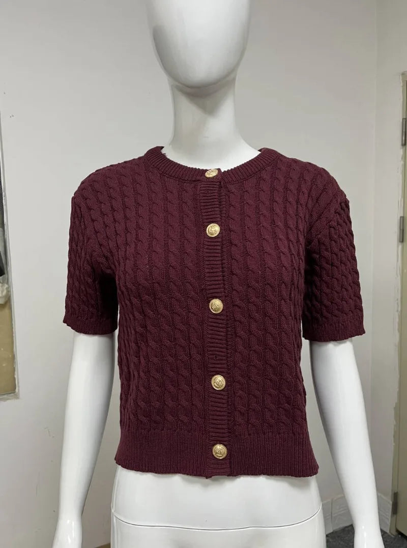Trendix Women Winter Knit Cardigan Winter Street Fashion Patchwork Ribbed Short Sleeve Sweater Autumn Commute Knitwear Crop Top - Smarsty