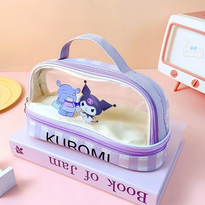 Hello Kitty & Kuromi PU Material Cosmetic Bag, Cinnamoroll Large Capacity School Supplies Organizer, With Organizer Compartment - Smarsty