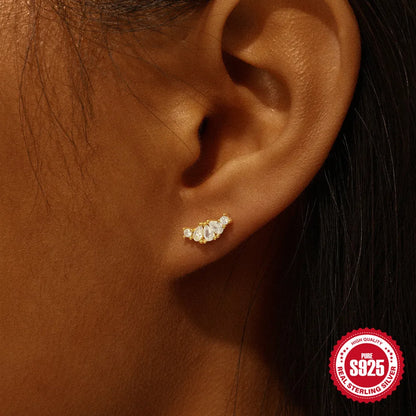 925 Silver Star Moon Zircon Stud Earrings Hypoallergenic - Smarsty