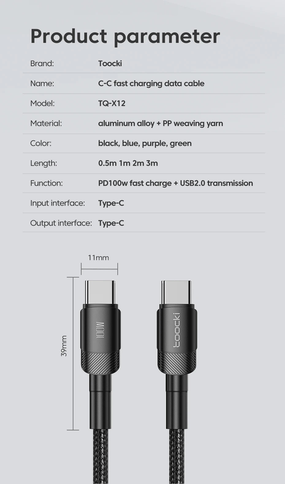 Toocki 100W Type C to USB C Cable PD 3.0 Quick Charge 4.0 Fast Charging Type C to Type C for iPhone 15 Macbook Samsung Xiaomi - Smarsty