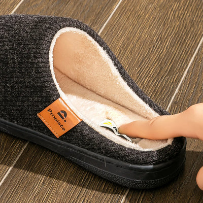 Memory Foam Cushion Slippers men Suede TPR Sole Platform Warm Soft Non Slip Stripe Comfortable Indoor Shoes Knited - Smarsty