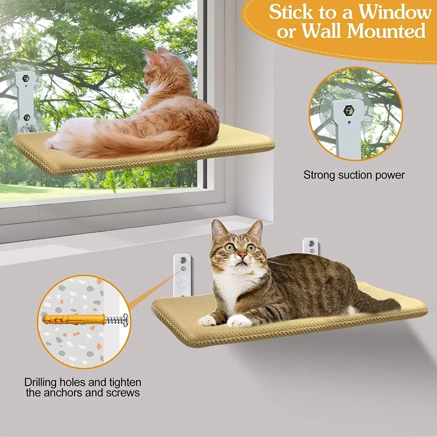 Cordless Cat Hammock With Suction Cups For Sunbathing - Smarsty