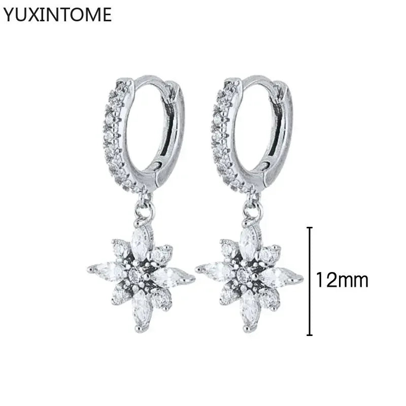 925 Sterling Silver Hoop Earrings White Crystal Luxury - Smarsty
