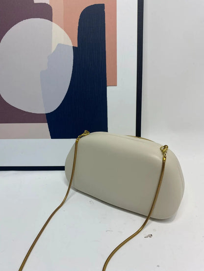 Luxurious Gold Clutch Evening Bag With Box Chain Strap - Smarsty