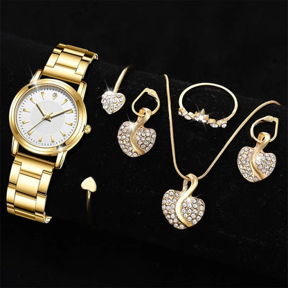 Luxury Women's Quartz Watch Jewelry Set with Rhinestones - Smarsty