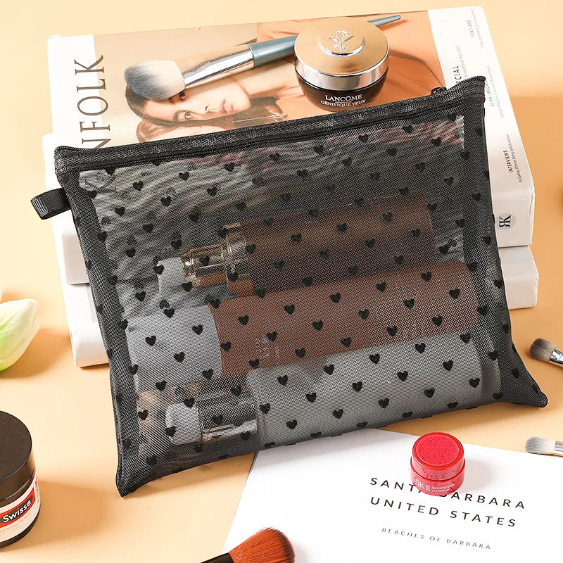 Transparent Heart Makeup Bag Portable Cosmetic Pouch - Smarsty