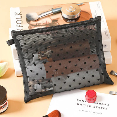Mini Clear Heart Makeup Bag Portable Cosmetic Storage Pouch - Smarsty