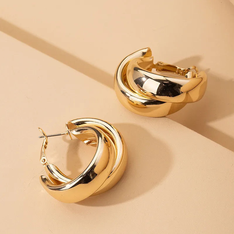 Chunky Hoop Earrings Gold Double Ring Statement Bold - Smarsty