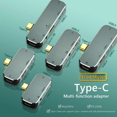 Type-C Extension Hub to 3.5 PD100W USB3.0/USB2.0/USB3.1 HDMI-Compatible Splitter Computer Peripherals