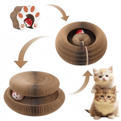 Foldable Cat Scratcher with Bell & Catnip - Multi-Level Cardboard Toy for Kittens, Durable Claw Sharpener - Smarsty
