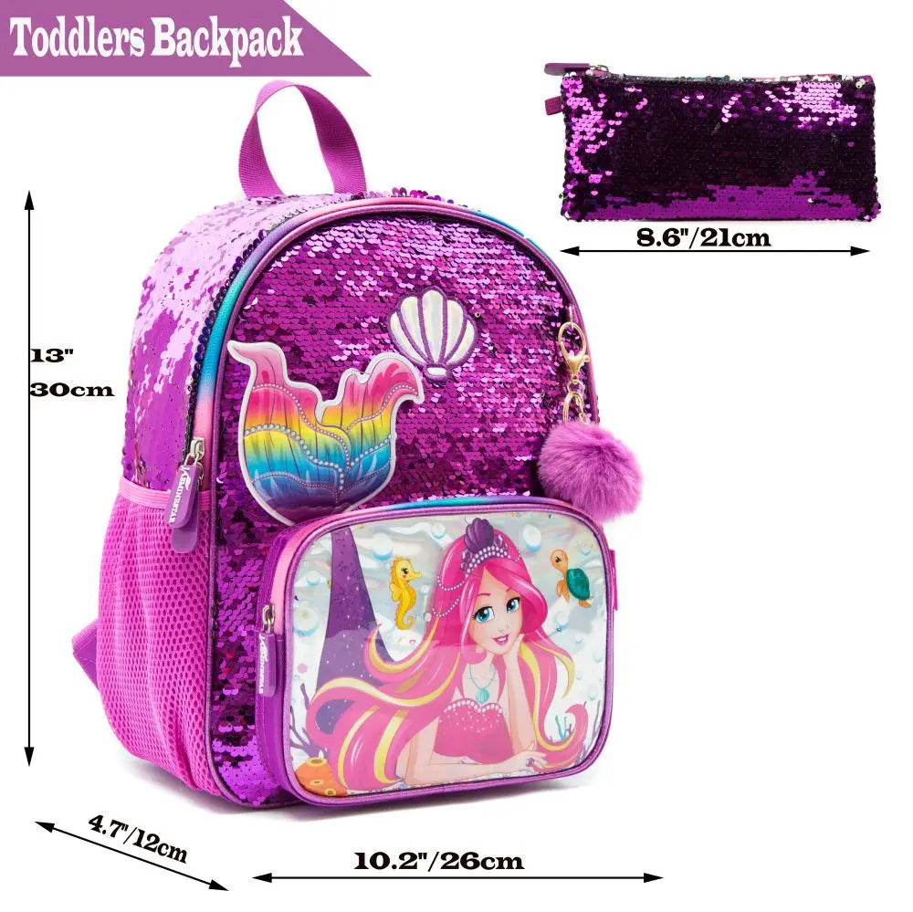 Girls Sequined Kindergarten Backpack With Zipper Closure - Smarsty