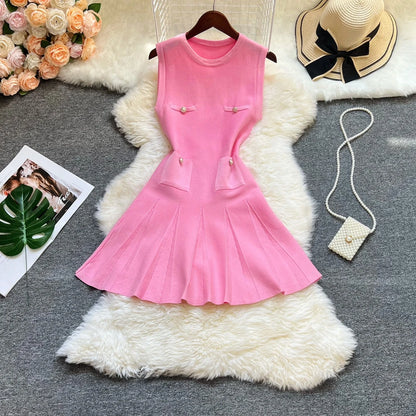 YuooMuoo Chic Fashion 2025 Summer Pleated Short Dress Women O-neck Slim Waist A-line Party Dress Streetwear Lady Outfits Vestido - Smarsty