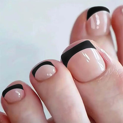 24pcs Glossy Nude Press On Toe Nails With French Edge - Smarsty