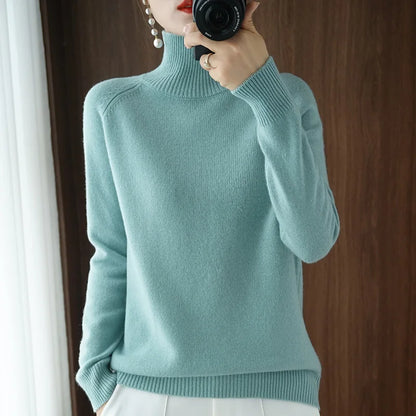 Fashion Basic Autumn Winter  Merino Wool Sweater Mock Neck Cashmere Pullover  Solid Color Soft Long Sleeve Clothing Tops - Smarsty
