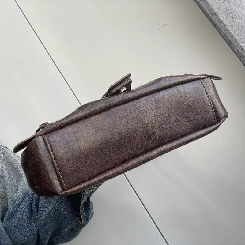 Vintage Leather Shoulder Mini Bag Y2K Wasteland Style - Smarsty
