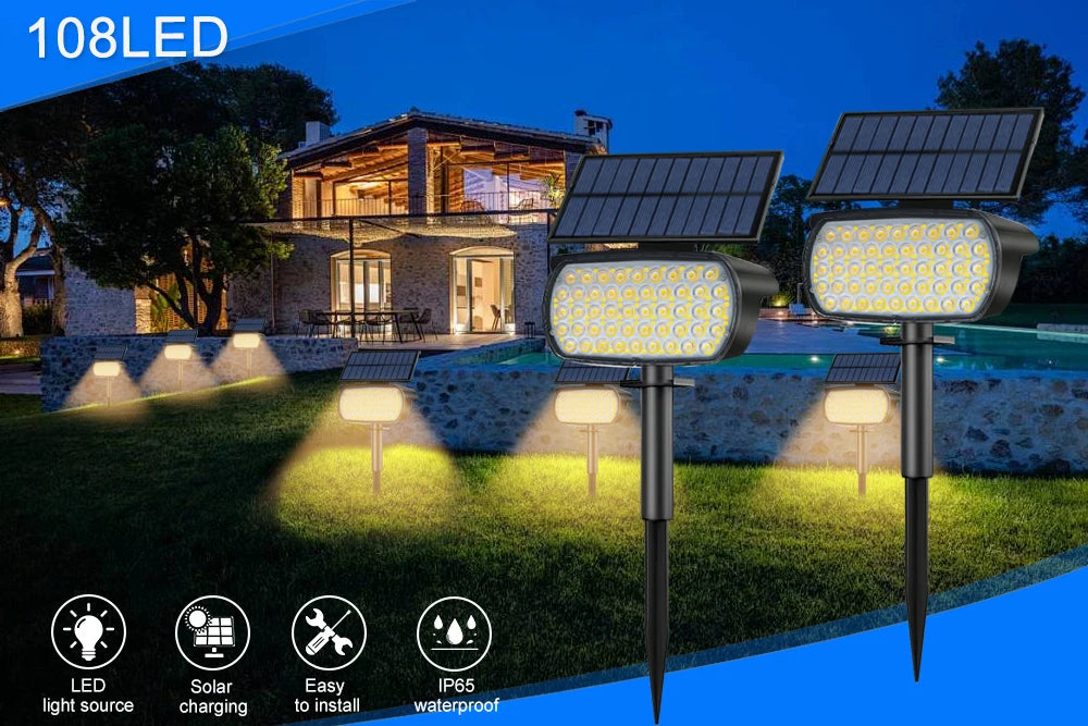 Solar Powered LED Spotlights for Outdoor Landscape Lighting - Smarsty