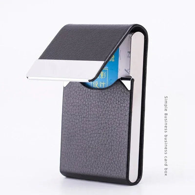 Men Postcard Box Business Multifunction Card Holder Case PU Leather Metal Pocket Holder with Magnetic Shut Cigarette Wallet Case - Smarsty