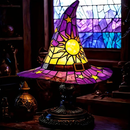Witch Hat Lamp - Gothic Wizard Hat Light with Purple to Yellow Gradient, USB-Powered Tabletop Decoration for Halloween