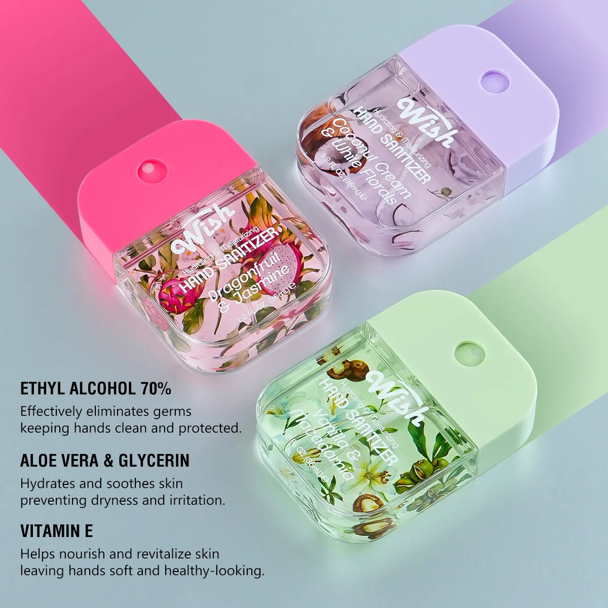 4 Power Spray Moisturizing Hand Sanitizer Spray, Containing Coconut, Watermelon, Sugar, Cucumber, Cherry Blossom And Other Flavo
