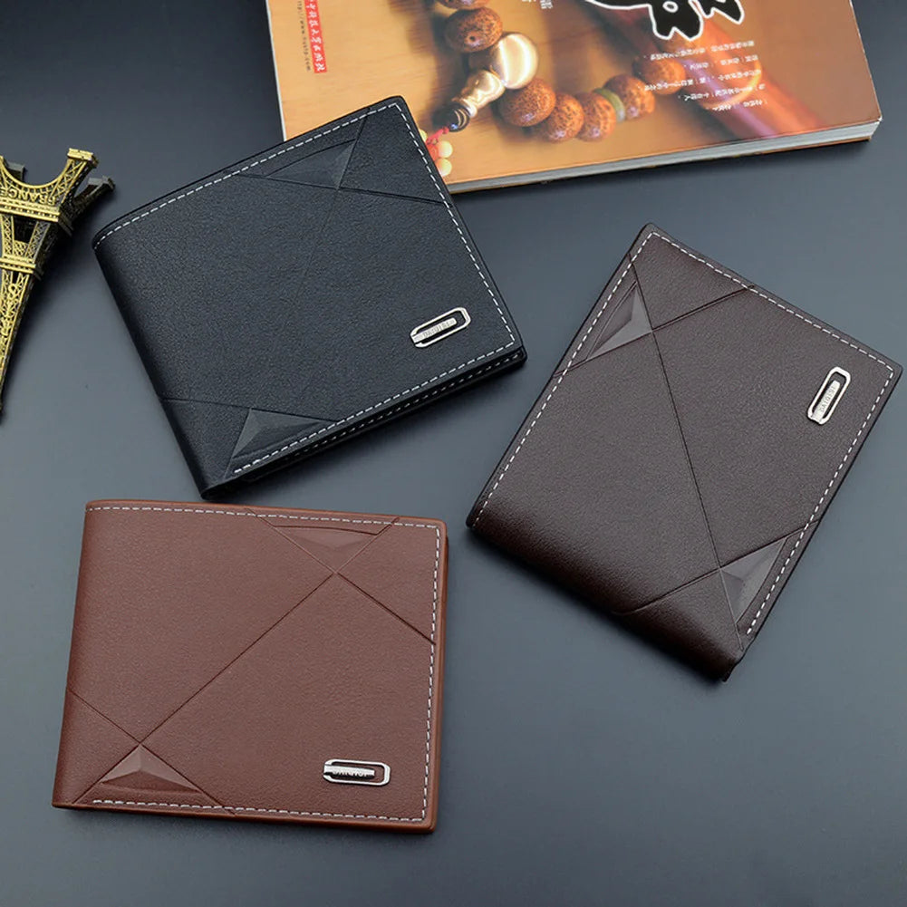 Men Short Bifold Faux Leather Masculina Billetera Credit ID Card Holder Wallet Billfold Purse Clutch Solid Hombre Business Slim - Smarsty
