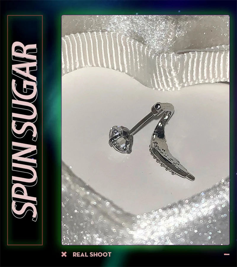 Stainless Steel Ear Cuff With Rhinestone Wing Sparkle - Smarsty