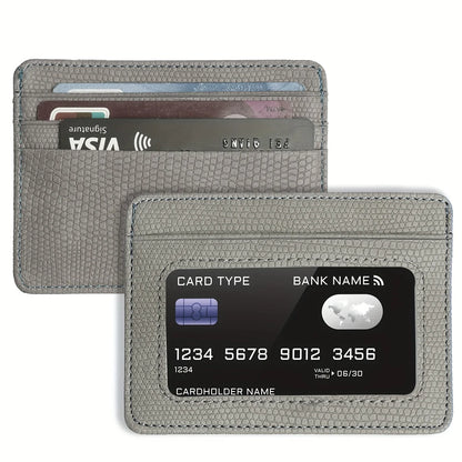 Minimalist Slim Credit Card Holder with Transparent ID Window, Small Leather Card Wallet for Women Men