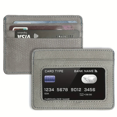 Minimalist Slim Credit Card Holder with Transparent ID Window, Small Leather Card Wallet for Women Men - Smarsty