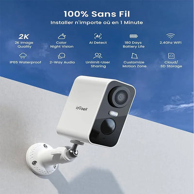 ieGeek 2 PCS 2K Wireless WiFi Surveillance Camera with Battery, Night Vision,Colour and AI & PIR Motion Detection,Outdoor/Indoor - Smarsty