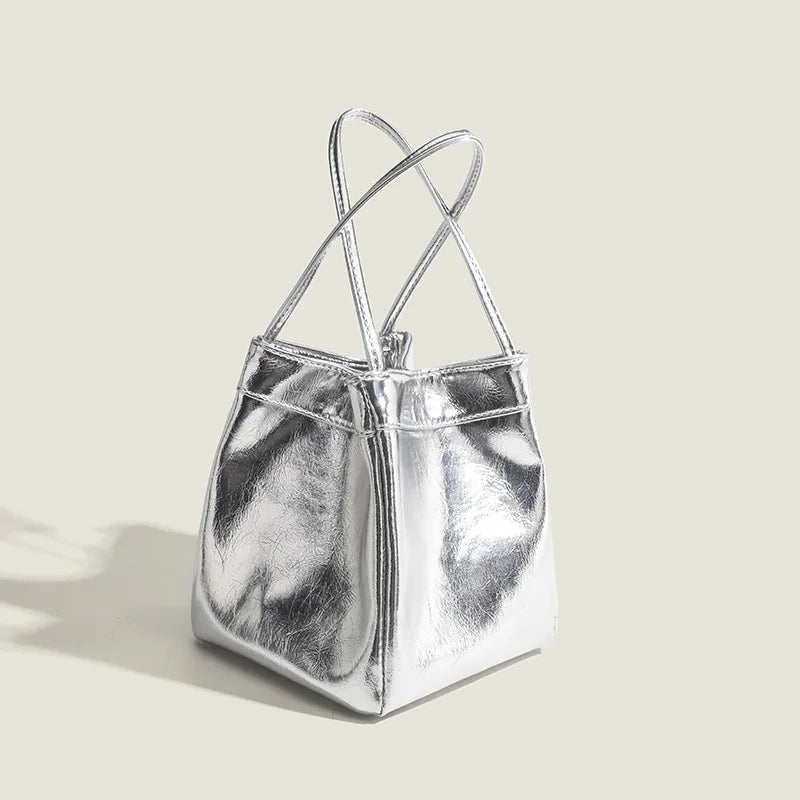Bucket Bag For Women Silvery Pu Lunch Box Versatile Chic - Smarsty