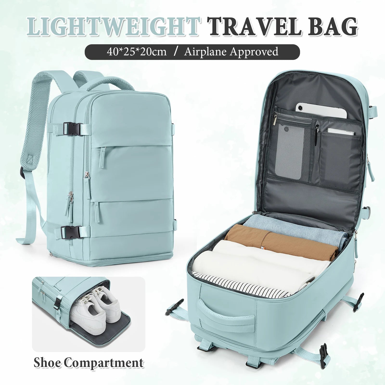 Women Men Hand Luggage Backpack Business College Laptop Travel Backpack Waterproof Carry on mochila viaje cabina avion 40x20x25 - Smarsty