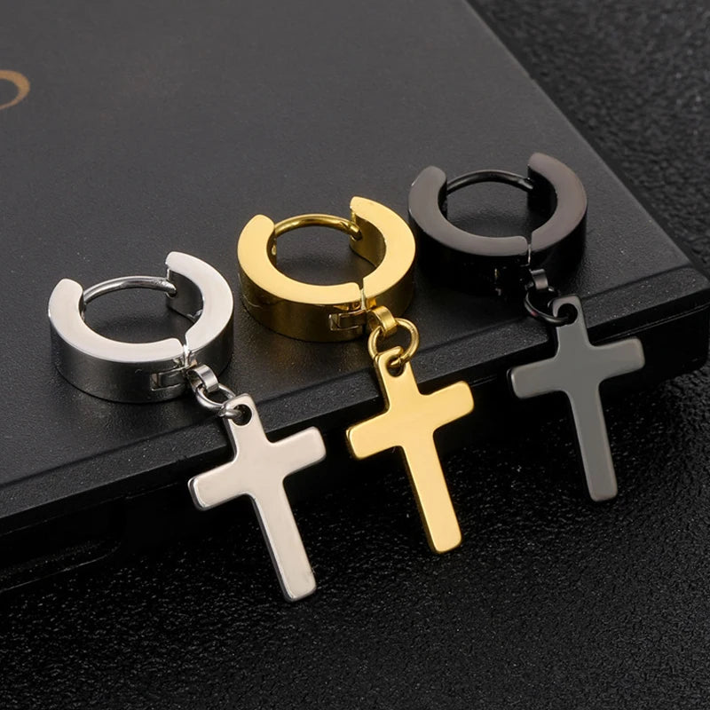 Stainless Steel Cross Dangle Earrings for Men and Women - Smarsty