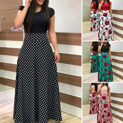 Elegant Women's Long Dress Flower Retro Printed Patchwork Long Sleeve Banquet Maxi Robe S-5XL - Smarsty