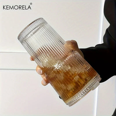 600ML Eco-Friendly Stripe Glass Coffee Cup with Lid - Smarsty
