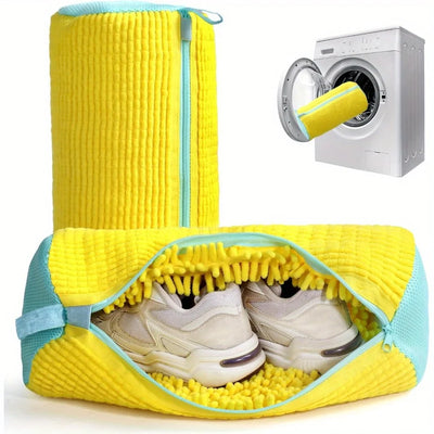 Durable Shoe Washing Machine Bag for All Shoe Types-Yellow with Blue Zipper,Ideal for Sneakers and Casual Shoes,Laundry Wash Bag - Smarsty