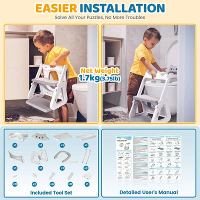 2-IN-1 Potty Training Seat with Step Stool, Height Adjustable Toilet Seat for Toddler, Potty Training with Splash Guard for Kids