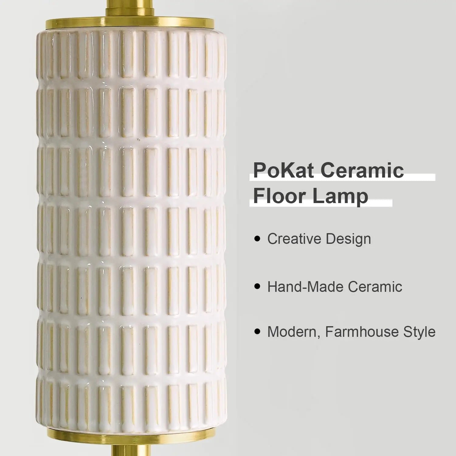 64" Modern Gold Ceramic Floor Lamp with Rotary Switch for Living Room Bedroom Reading Corner Home Office Nursery