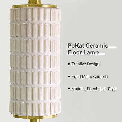 64" Modern Gold Ceramic Floor Lamp with Rotary Switch for Living Room Bedroom Reading Corner Home Office Nursery