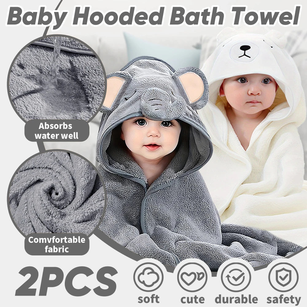 2PCS/Set Hooded Baby Towels,Soft Baby Towels for Newborns,Toddlers, and Kids,32x32 in Baby Towel with Hood