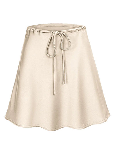 Satin Mini Skirts Women Summer Beige Silk Short Skirt For Woman Drawstring High Waist Black Satin Skirt A Line Women Short 2025 - Smarsty