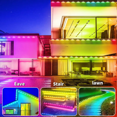 Permanent Outdoor String Lights 60M 120LEDs Smart RGBIC LED Lights IP67 Waterproof Full House Eaves Lights Halloween Decor Alexa